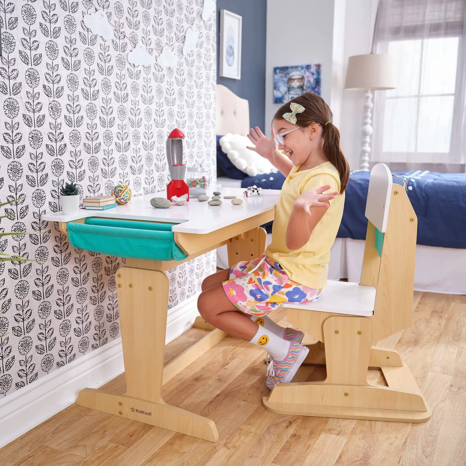 KidKraft Grow Together™ Pocket Adjustable Wooden Desk and Chair, Natural