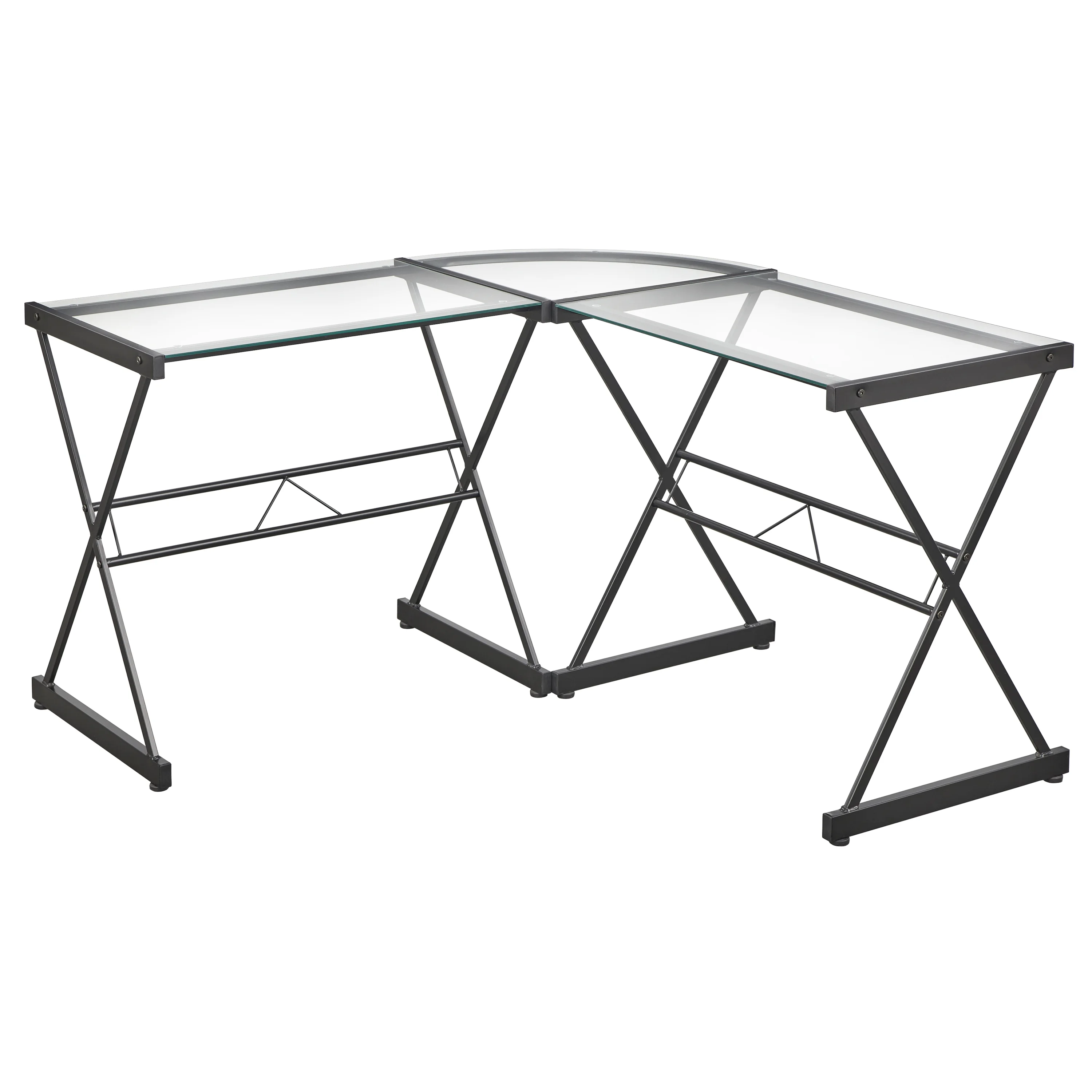 TMS Atrium L Shape Adult Computer Desk with Metal Frame & Clear Glass Top, 29
