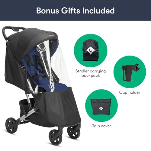 Compact Stroller - One Hand Fold Lightweight Stroller, Travel Stroller, Toddler Stroller, Airplane Stroller, Foldable Stroller with Rain Cover, Backpack and Cup Holder (Black)