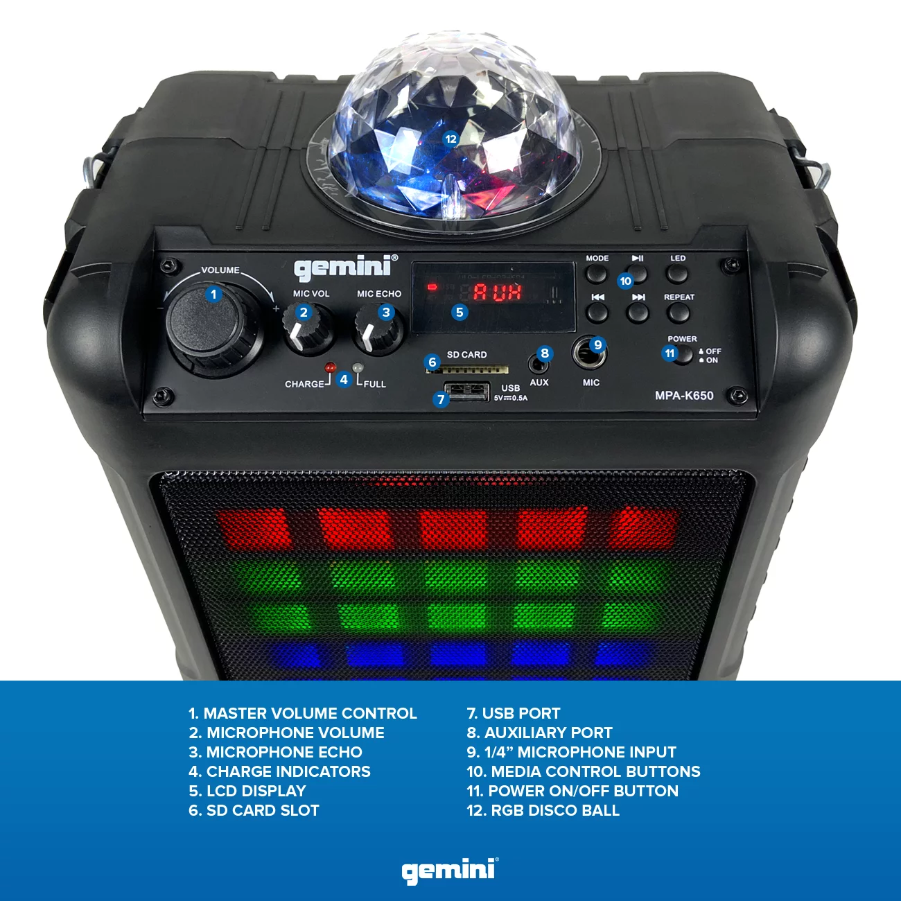 Gemini Sound MPA-K650 150 Watts 6.5 Inch Woofer Portable Wireless Bluetooth Speaker