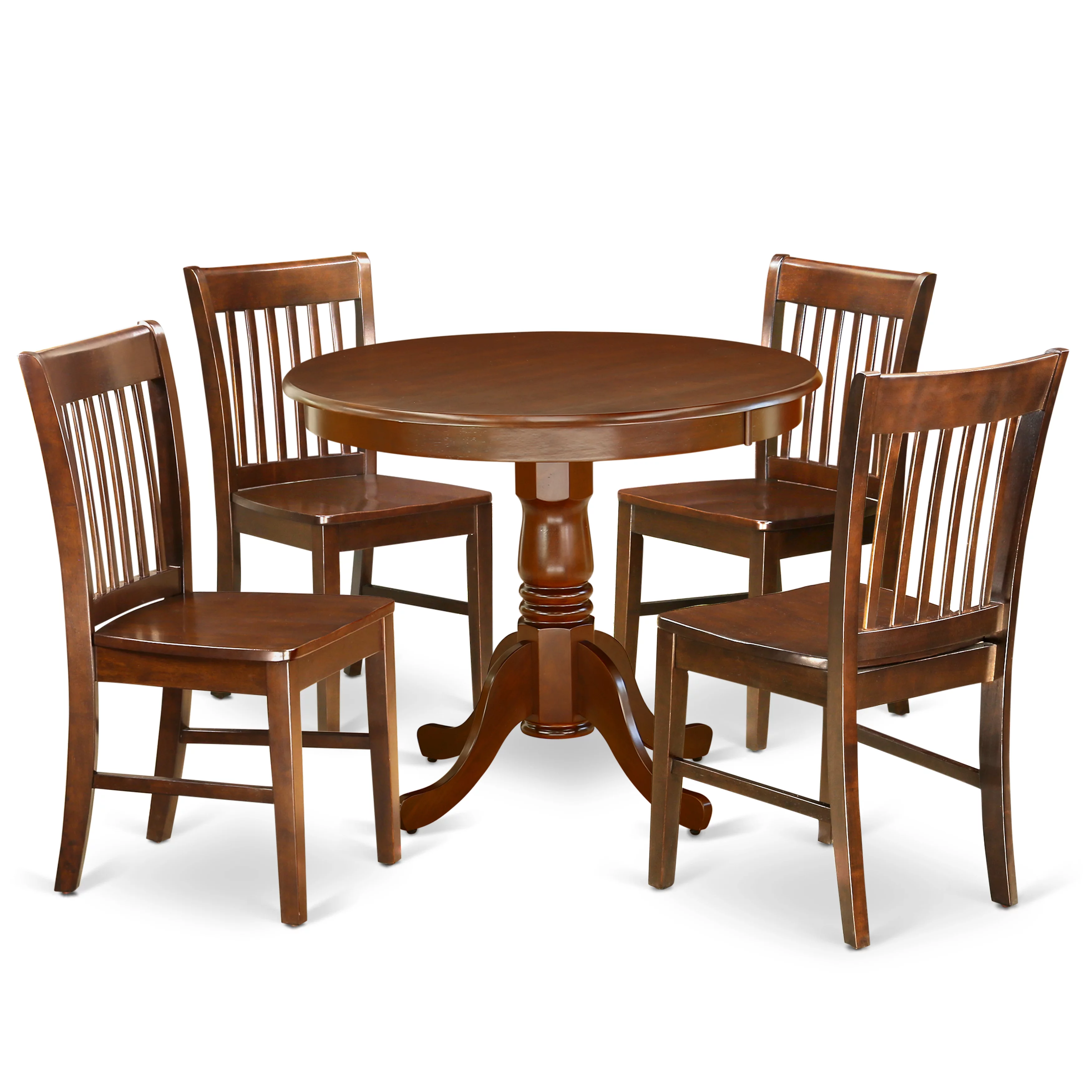 East West Furniture Antique 5-piece Dining Chair and Round Table Set in Mahogany