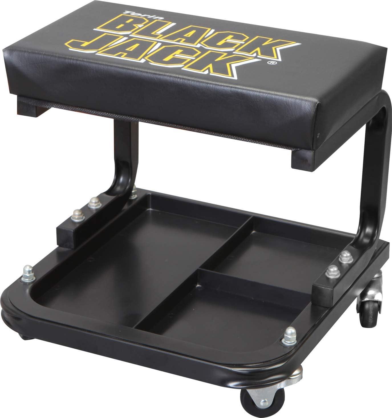 Torin ATR7211 Blackjack Rolling Creeper Garage/Shop Seat: Padded Mechanic Stool with Tool Tray Storage, Black, Large