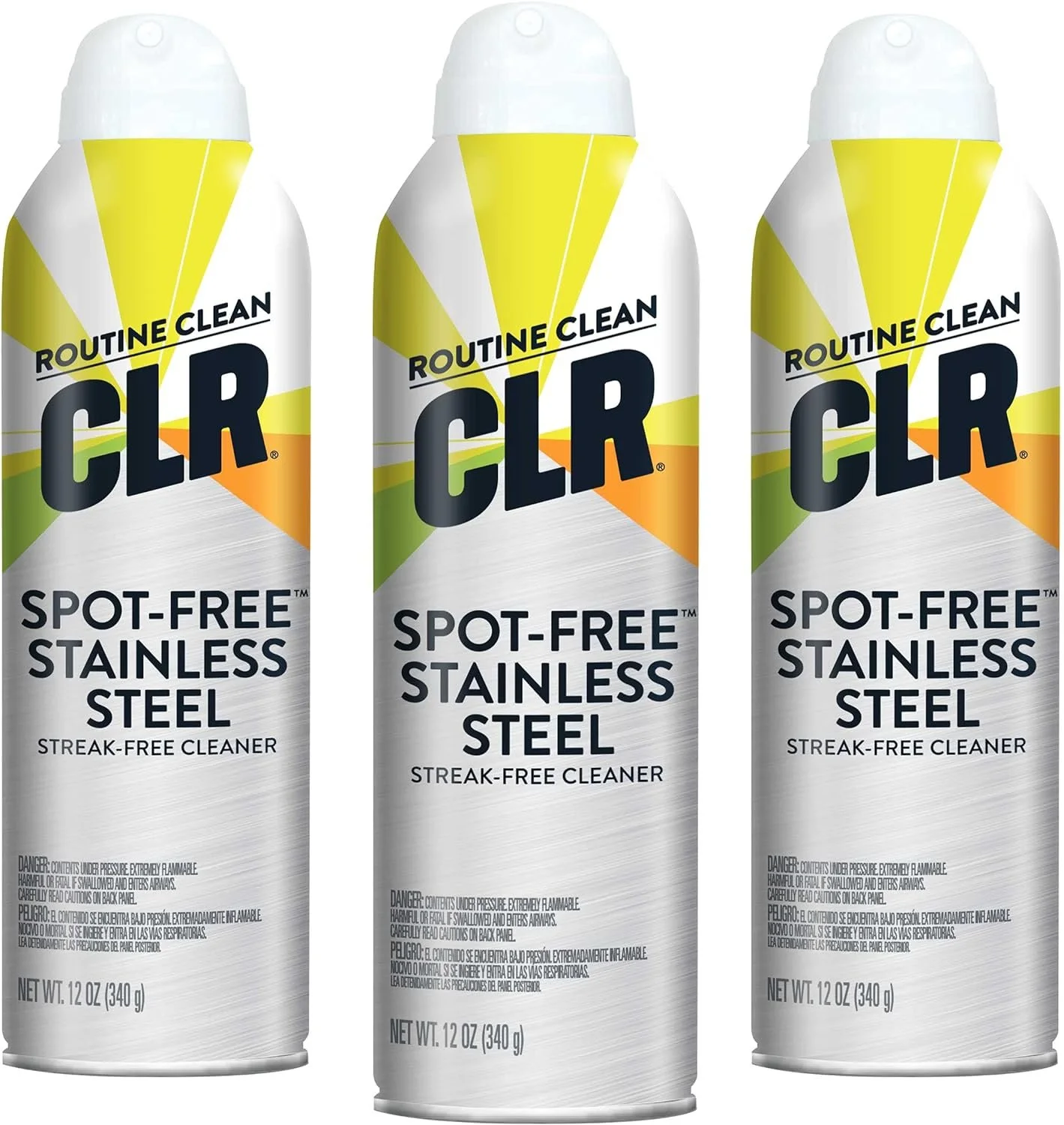 CLR Spot Free Stainless Steel Cleaner - Removes Water Marks, Fingerprints and Residue from Refrigerators, Dishwashers, Ovens and More, Streak Free Shine - 12 Ounce Spray Can 12 oz Spray Pack of 3