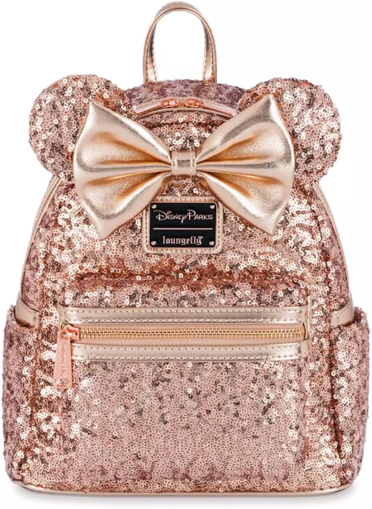 Loungefly Disney Parks Minnie Mouse Sequin Mini Backpack – Rose Gold