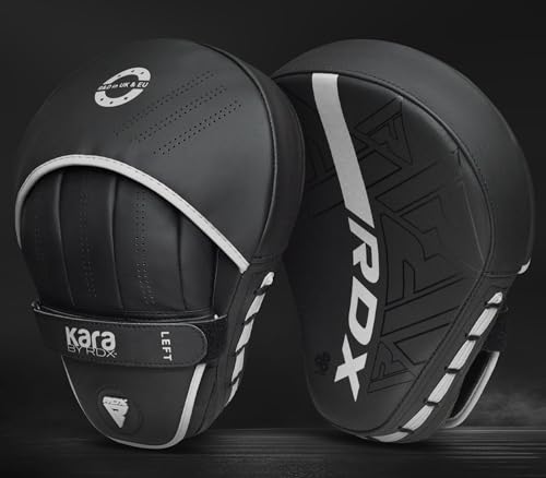 RDX Boxing Pads Curved Focus Mitts, Maya Hide Leather Kara Hook and jab Training Pads, Adjustable Strap Ventilated, MMA Muay Thai Kickboxing Coaching Martial Arts Punching Hand Target Strike Shield