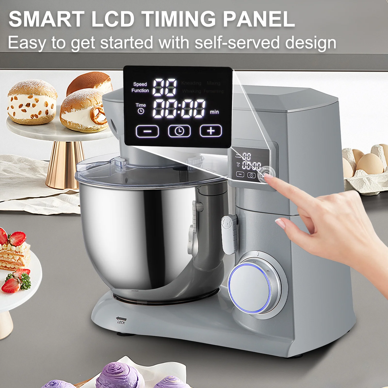 SKYSHALO 6-Speed Tilt-Head Dough Mixer 7.4 Qt Bowl 3 Attachments 450W Stand Mixer