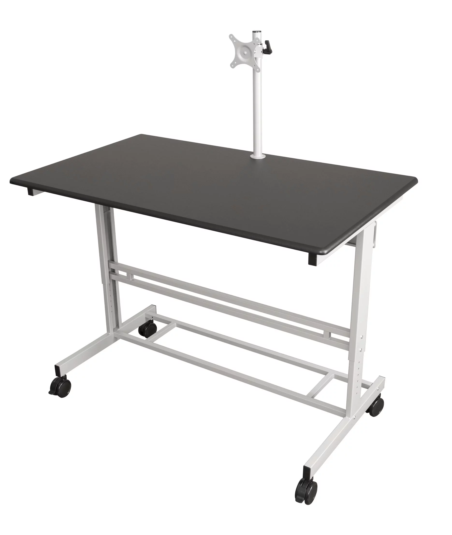 48  Stand Up Desk w/ FREE Monitor Mount (Black Shelves / Silver Frame)
