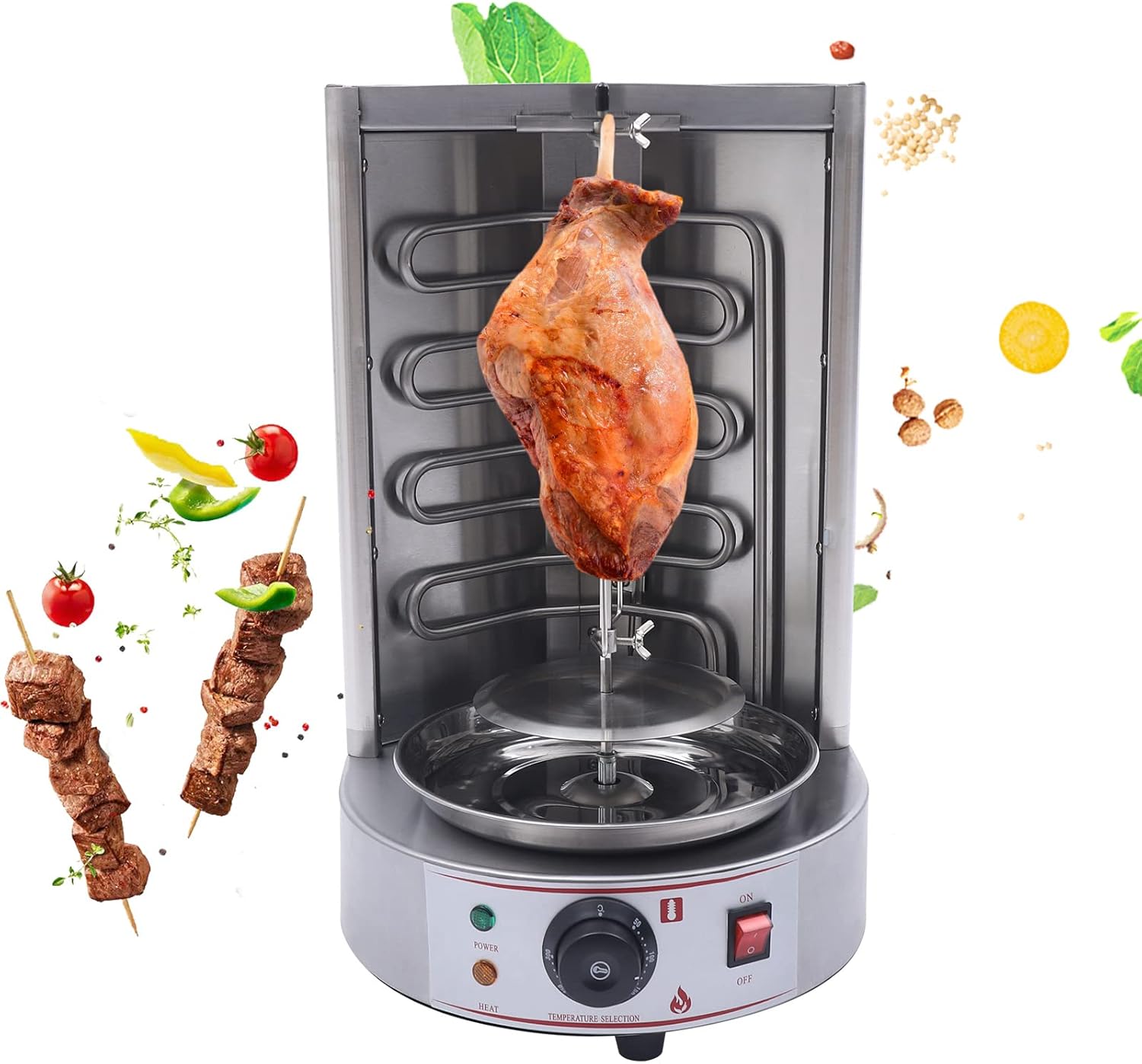 Countertop Vertical Rotating Oven Vertical Rotisserie Shawarma Machine for Home 360° Rotisserie 122-572°F(50-300°C) Roaster Oven - Stainless Steel, 3kW