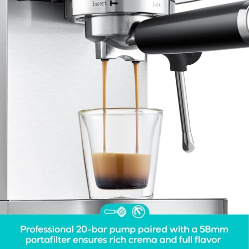 CASABREWS 3700 Gense Espresso Machine 20 Bar, Stainless Steel Espresso Maker With Steam Milk Frother, Coffee Machine Cappuccino Latte Machine With 43.9 oz Removable Water Tank