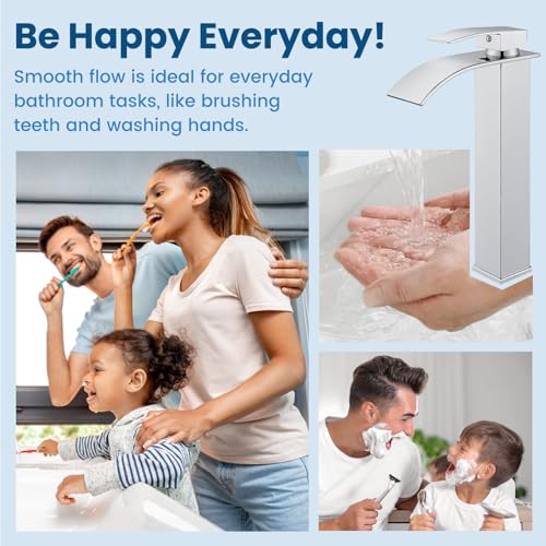 Airuida Brushed Gold Tall Waterfall Bathroom Vessel Sink Faucet Modern Bathroom Vanity Faucet Single Handle Single Hole Farmhouse Bar Mixer Tap Washbasin Faucet Deck Mount