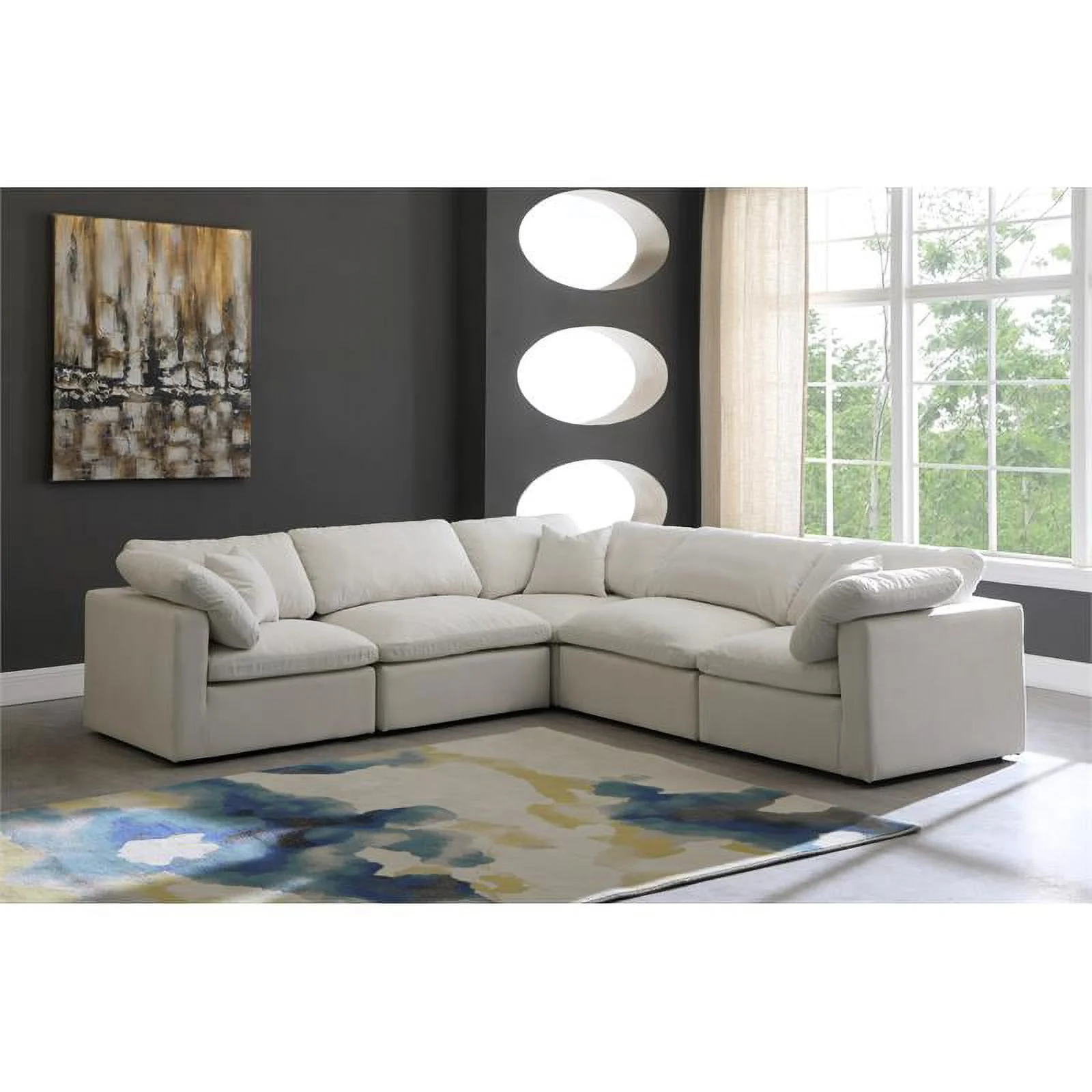 Meridian Furniture Plush Standard Cream Velvet Modular Sectional