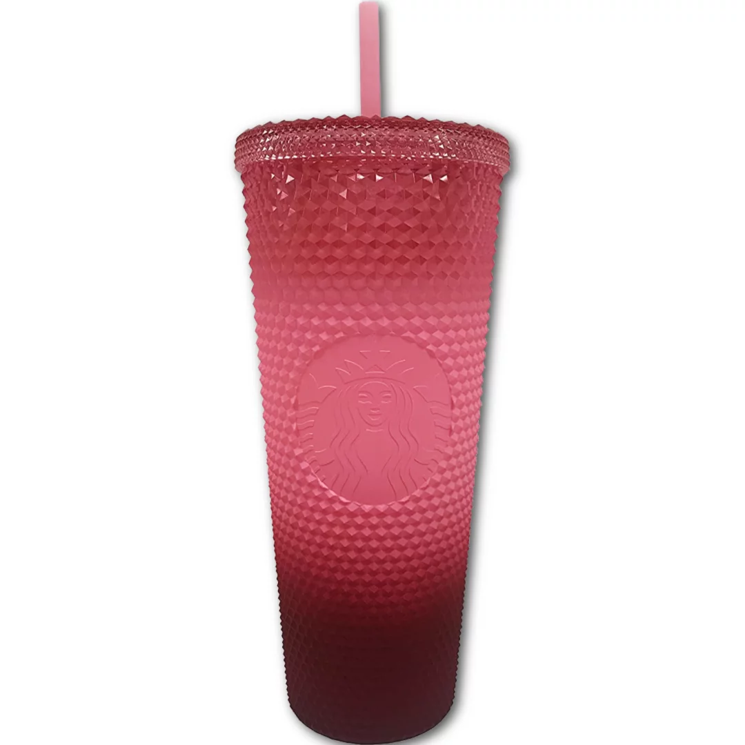 Starbucks Pink to Red Gradient Ombre Glitter to Matte Studded Tumbler Fall Winter Holiday 2022 (24 oz - Venti)