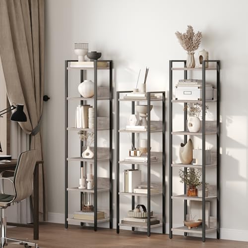 Bookshelf, 6-Tier Bookcase, Standing Book Shelf for Small Space, Storage Shelf Organizer, for Living Room, Bedroom, Study, Balcony, White BKBW6601