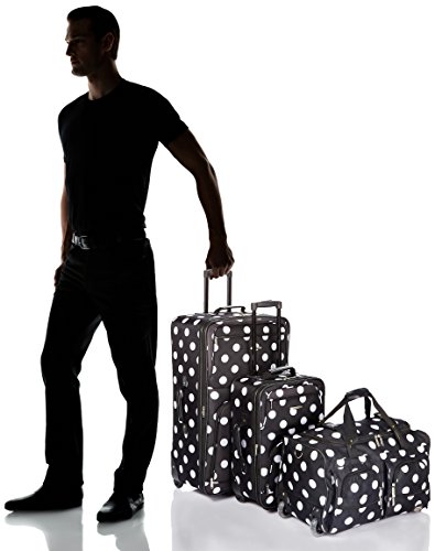 Rockland Vara Softside 3-Piece Upright Luggage Set, Expandable,Black dot, (20/22/28)