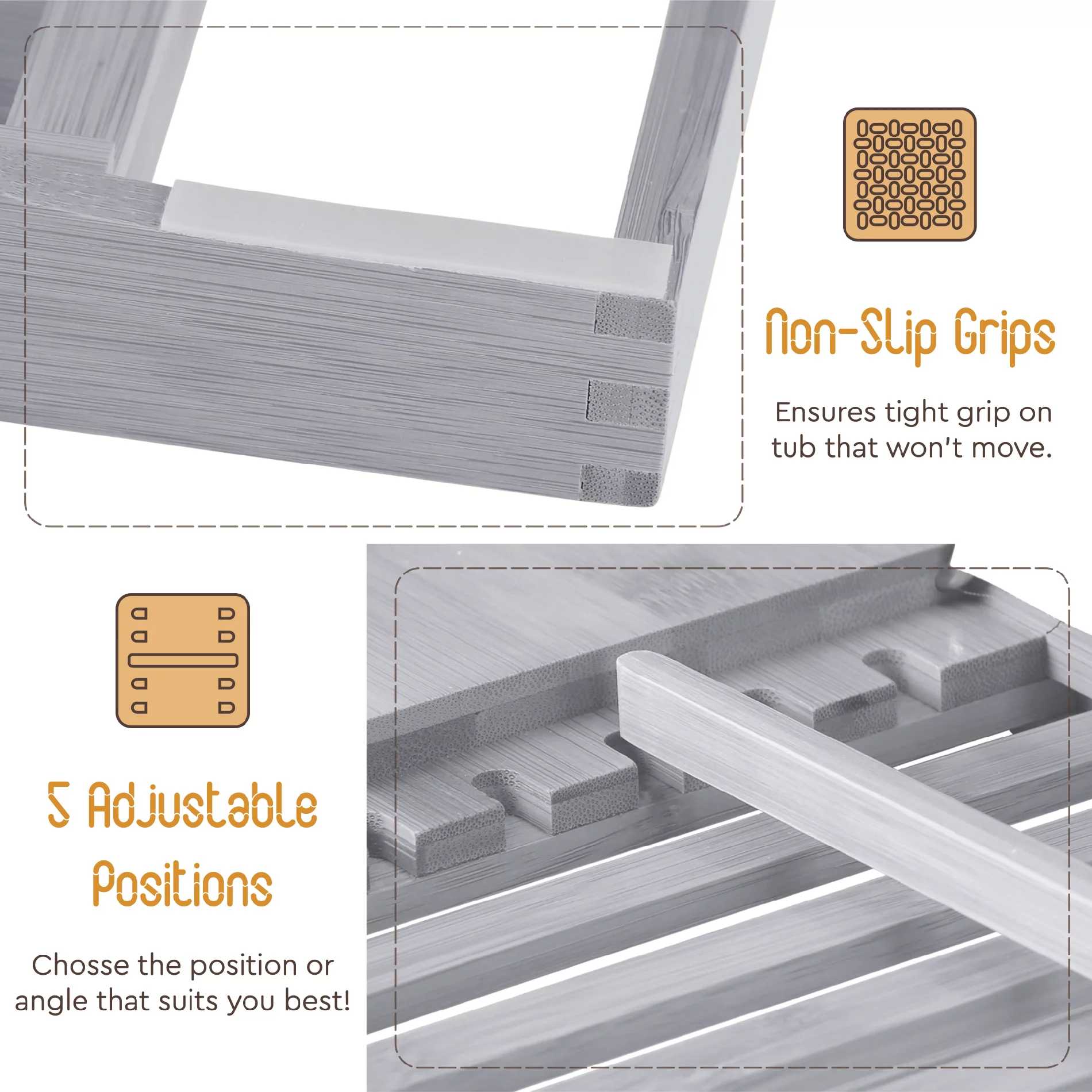 Bambusi Bathtub Caddy with Extendable Sides, Wine Glass Holder, Book Stand and Phone Tray