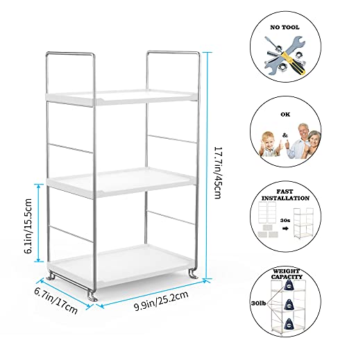 3-Tier Bathroom Organizer Countertop - Makeup Organizer Cosmetic Holder Corner Storage Shelf Kitchen Spice Rack Standing Counter Shelf for Vanity, Bathroom, Bedroom, Kitchen (Chrome)