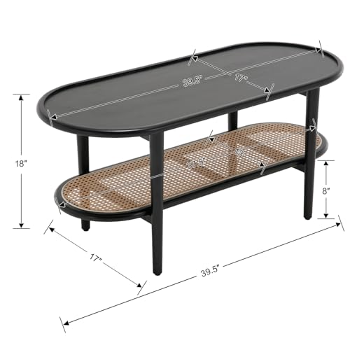 Rattan Wood Mid Century Modern Coffee Table, 39.5