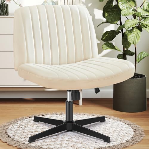 DUMOS Criss Cross Chair Legged Office Wide Comfy Desk Seat, No Wheels Armless Computer Task Seating, Swivel Vanity Home Height Adjustable