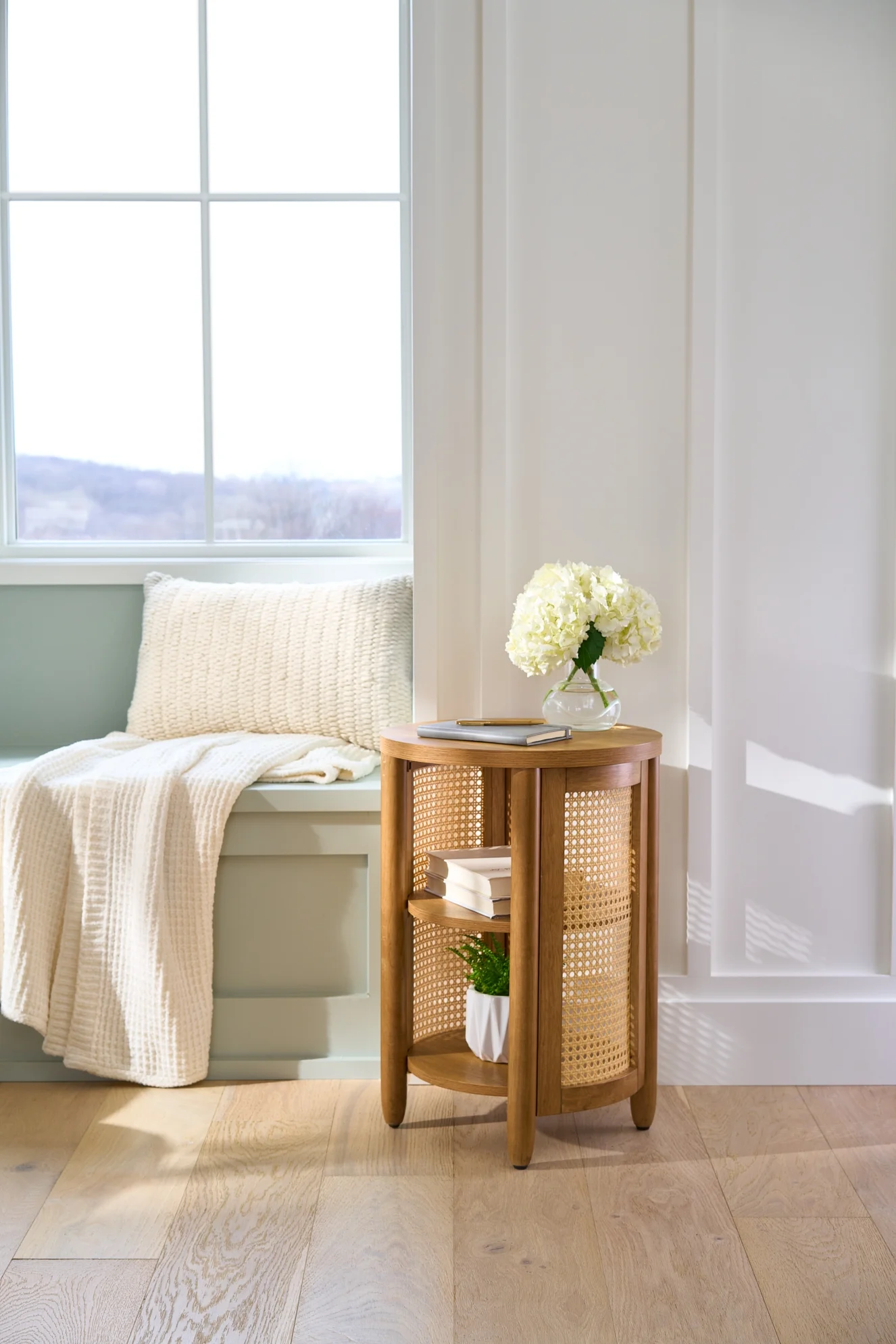 Better Homes & Gardens Springwood Caning Side Table, Light Honey Finish