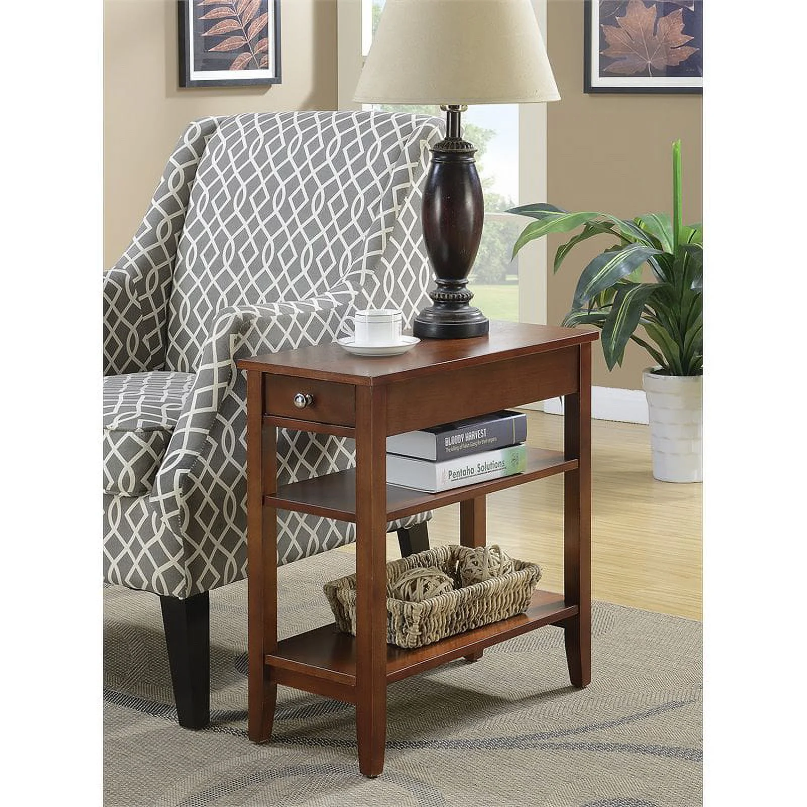 Pemberly Row Three Tiers Transitional Wood End Table in Mahogany