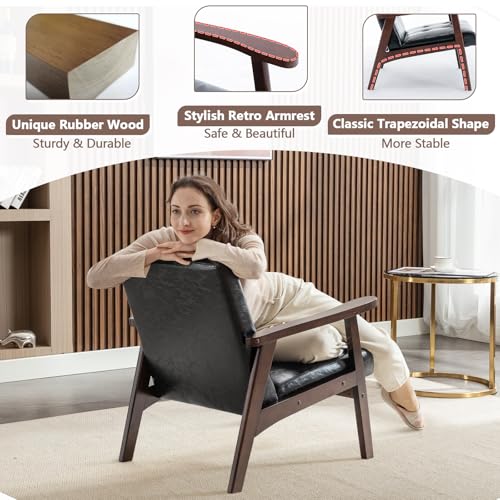 ANJ Mid Century Modern Accent Chair, Tufted Fabric Upholstery, Wood Frame, Beige