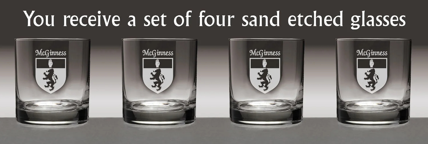 McGinness Irish Coat of Arms Tumbler Glasses - Set of 4 (Sand Etched)