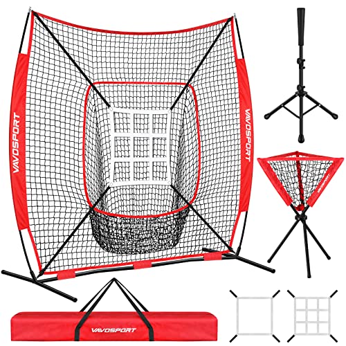 7x7' Baseball Net Set - Portable Softball & Baseball Net, Batting Tee, Ball Caddy, Strike Zone, Training Equipment for Youth Practice
