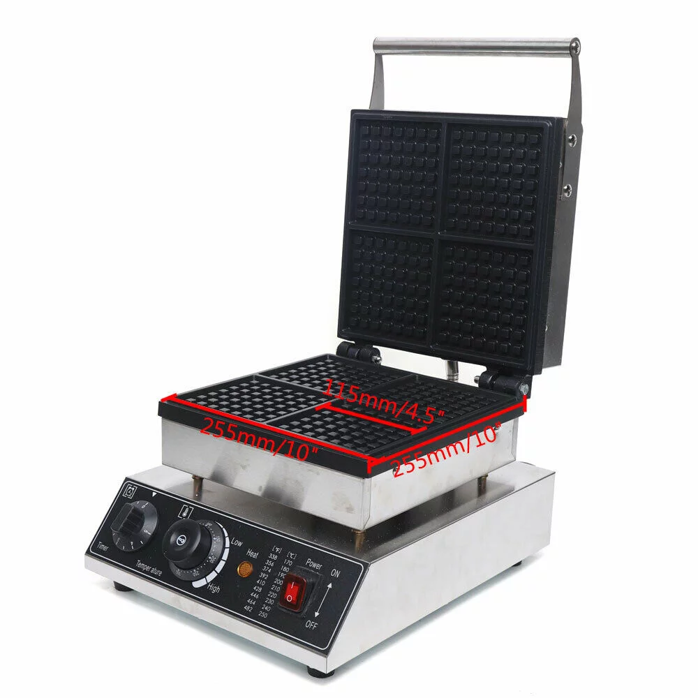 Waffle 4 Slices Machine 1750W Baker Commercial Electric Waffle Maker Non-Stick Waffle Maker