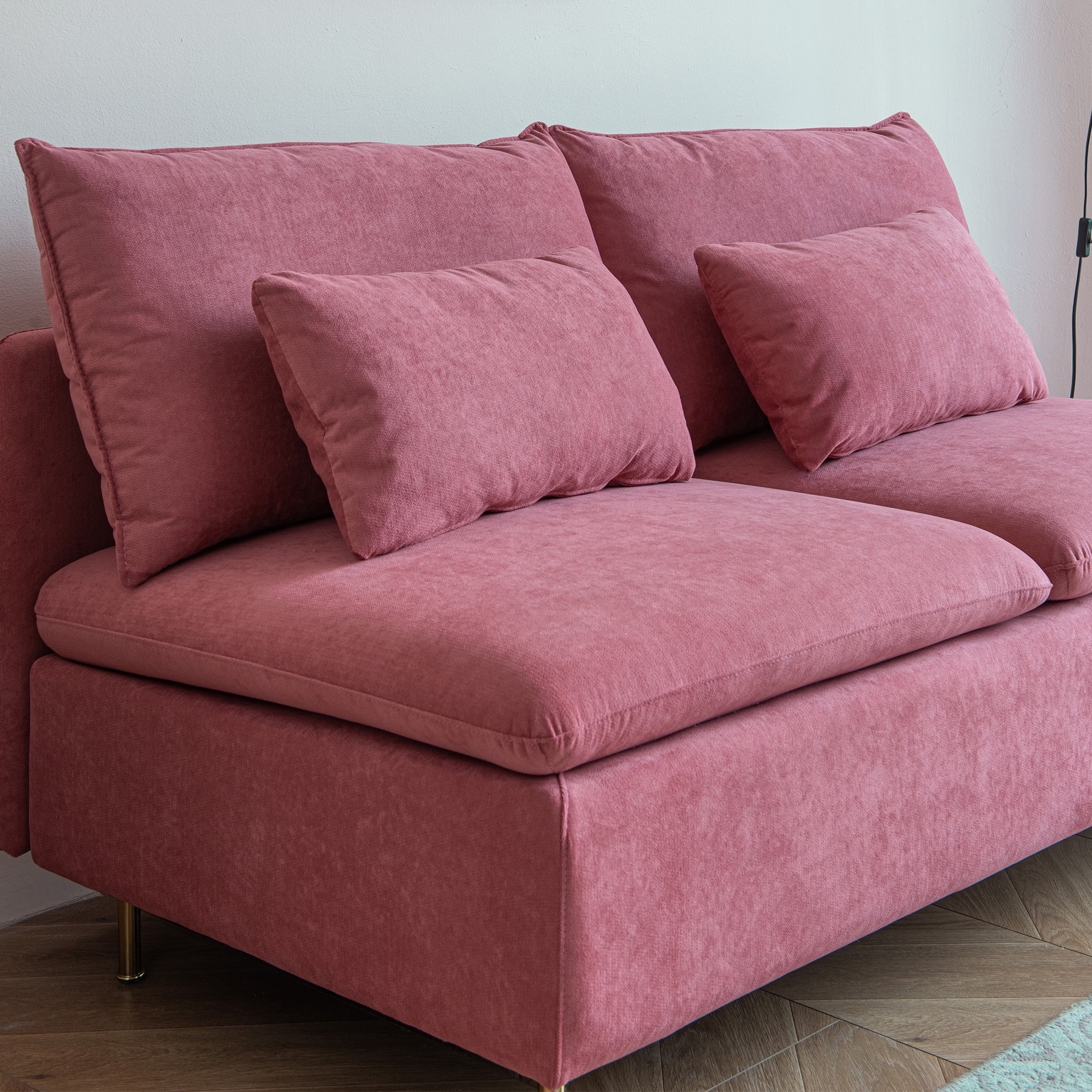 Modern Armless Loveseat Couch，Armless Settee Bench,Pink Cotton Linen-59.8''