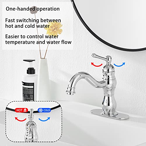 GGStudy 360° Swivel Antique Brass Bathroom Vessel Sink Faucet Single Handle One Hole Matching with Pop Up Drain