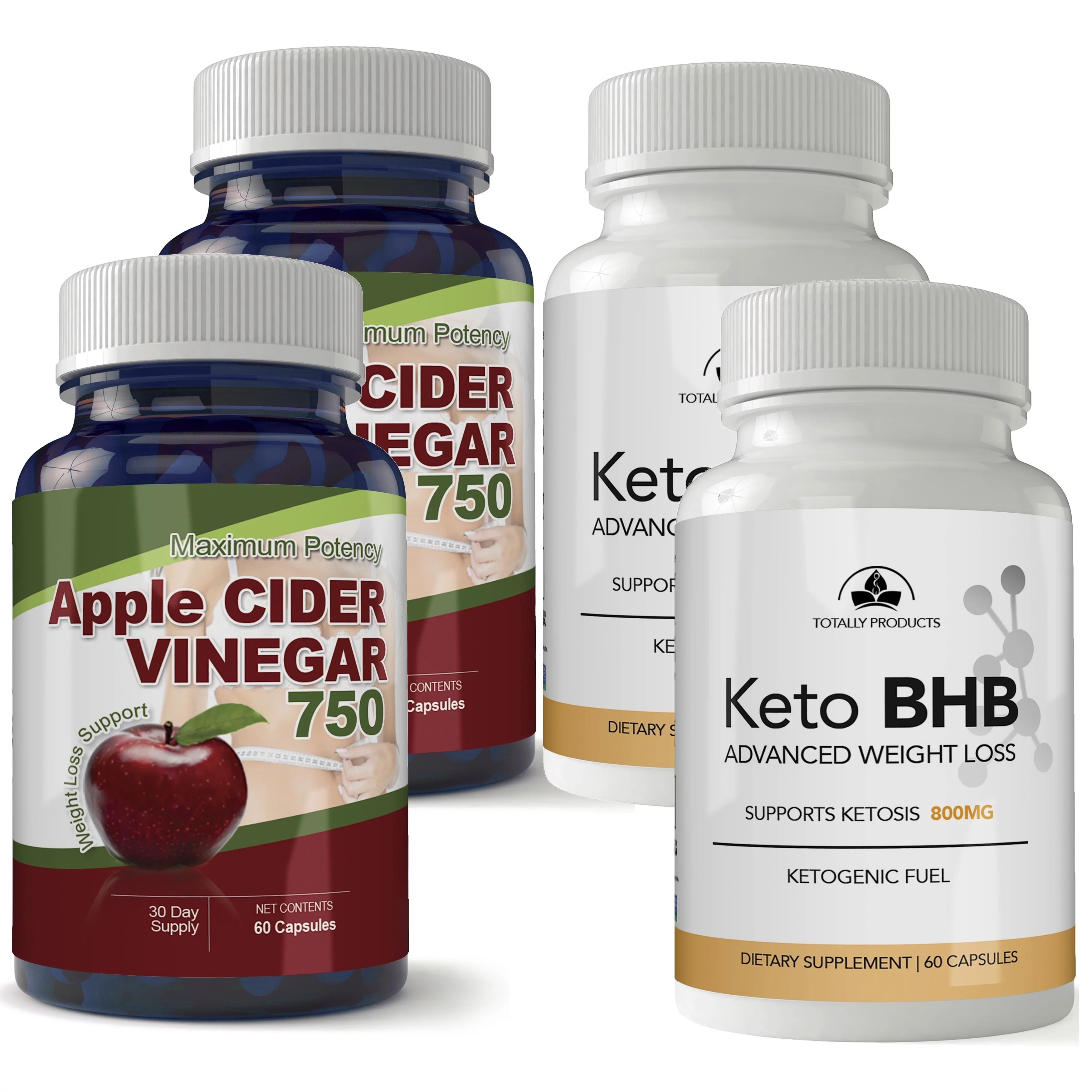 Totally Products  Keto BHB Advanced Weight Loss & Maximum Potency Apple Cider Vinegar Capsules Combo Pack combo pack (2 bottles each)
