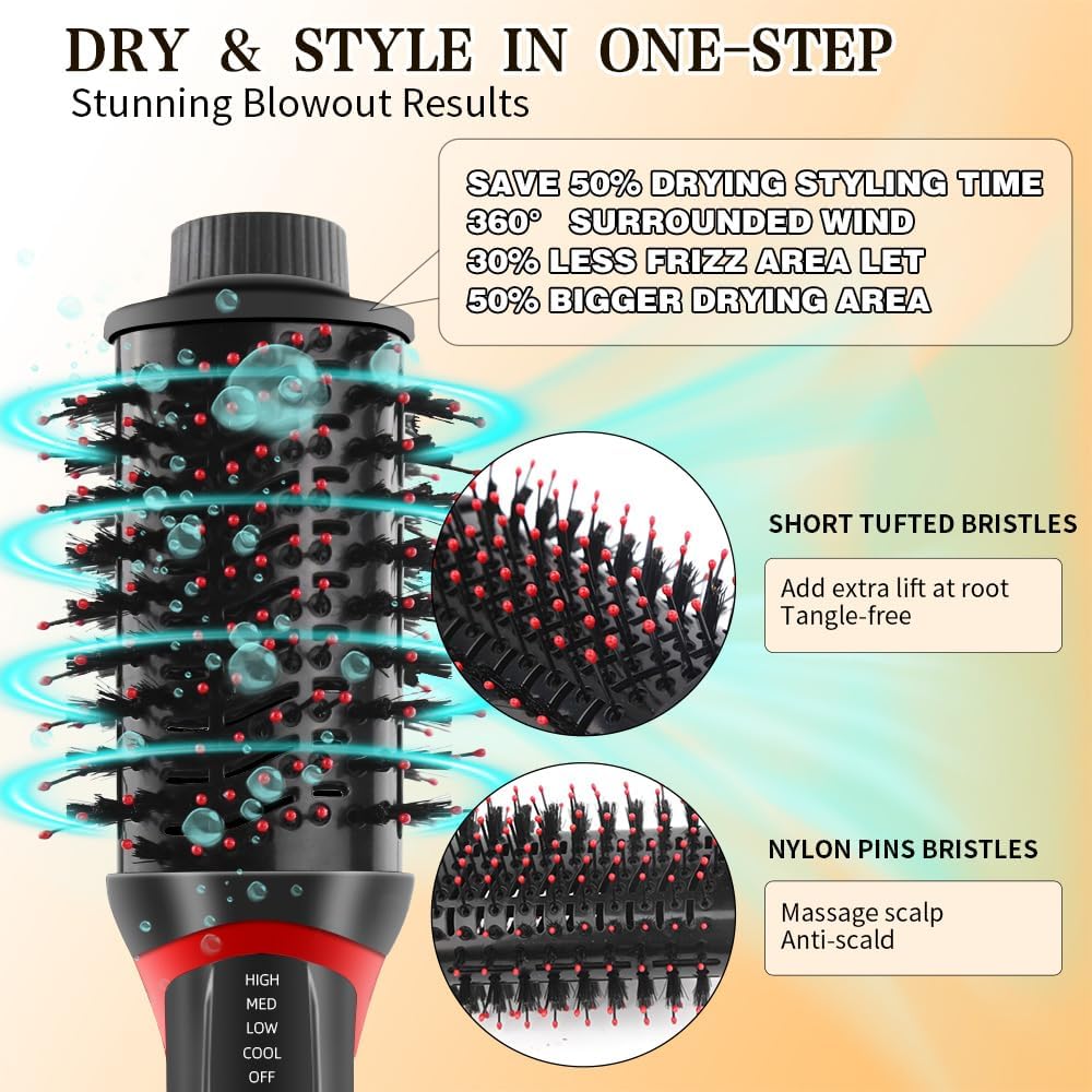 Hair Dryer Brush Blow Dryer Brush, Upgraded Plus 2.0 Hair Dryer and Hot Air Brush, 4-in-1 One Step Blow Dryer and Styler Volumizer with Negative Ion Ceramic Titanium Barrel Hair Dryer Straightener