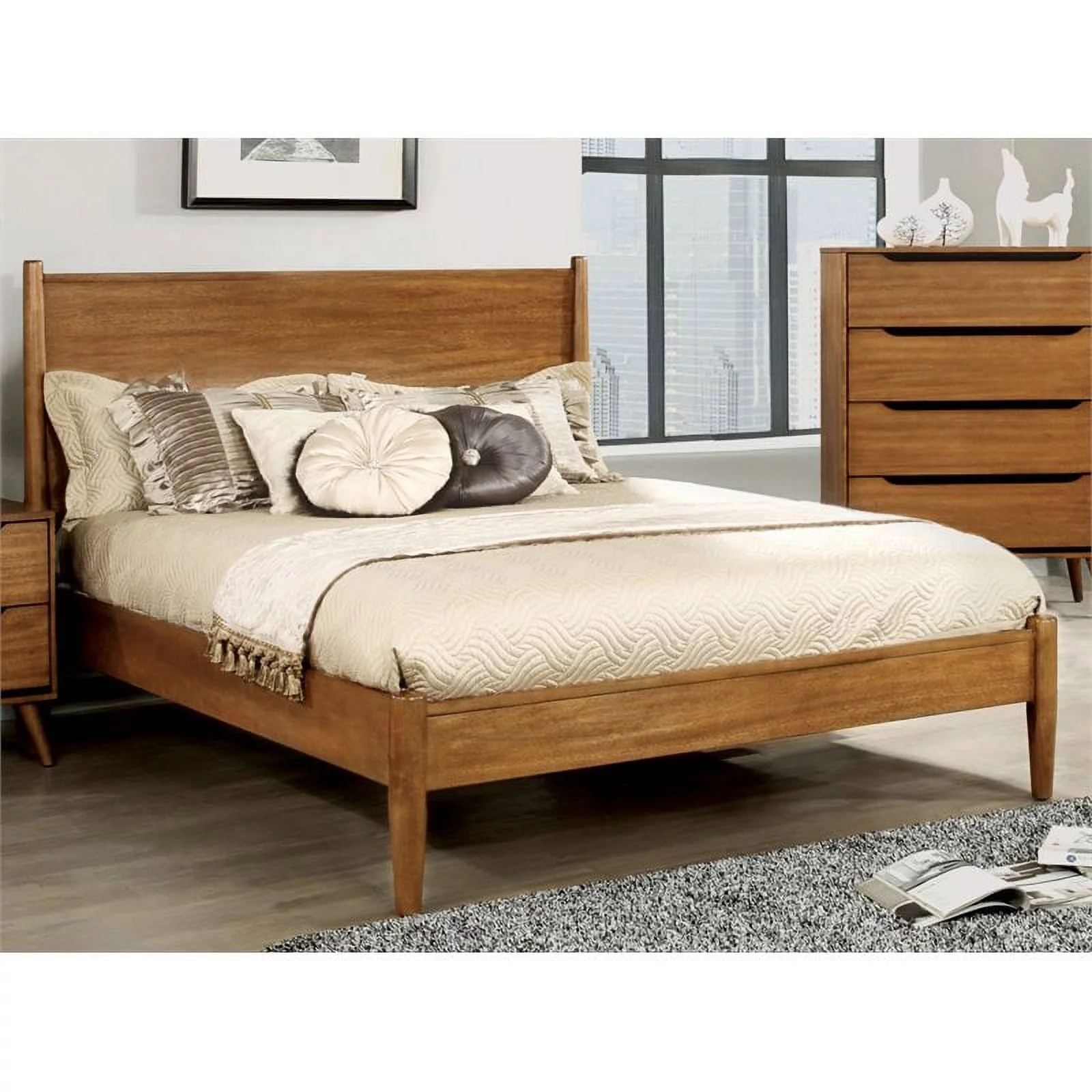 Furniture of America Belkor Solid Wood Full Platform Bed in Oak