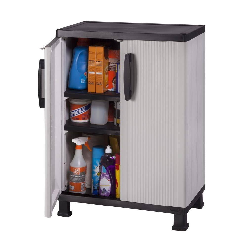 HDX Plastic Freestanding Garage Cabinet in Gray (27 in. W x 36 in. H x 15 in. D)