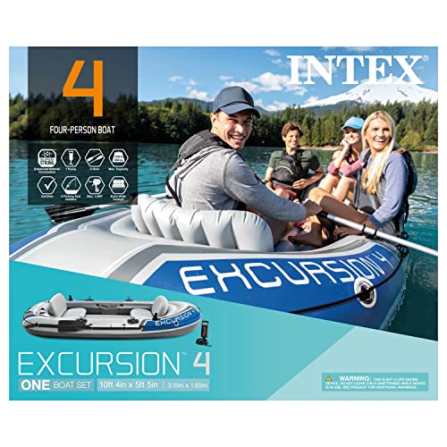 INTEX Excursion Inflatable Boat Series: Includes Deluxe 54in Boat Oars and High-Output Pump – SuperTough PVC – Adjustable Seats with Backrest – Fishing Rod Holders – Welded Oar Locks
