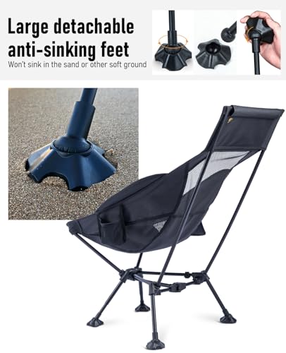 iClimb Ultralight Compact Camping Folding Beach Chair with Anti-Sinking Large Feet