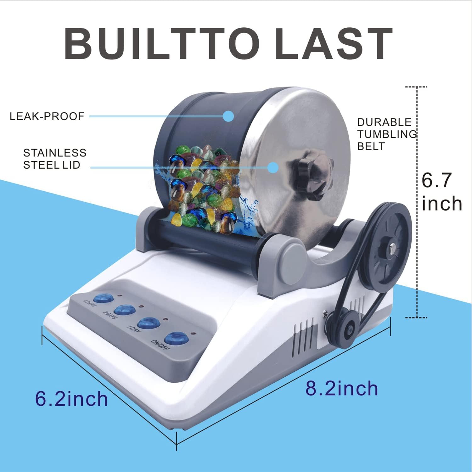 Rock Polisher Tumbler Kit-1 Bag of Rough Stones-4 Types of Polishing Sands-Jewelry Fasteners-Wear Resistant, Low Noise Rock Tumbler Supplies-Educational Stem Science Kits