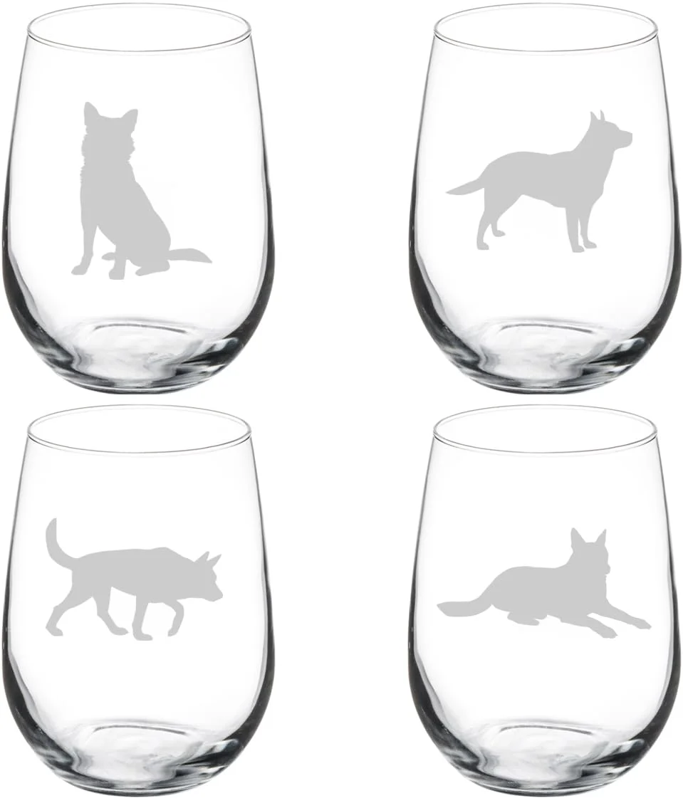 Set of 4 Wine Glass Gift Australian Cattle Dog Collection (17 oz Stemless)