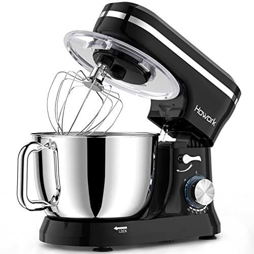 HOWORK Electric Stand Mixer,10+p Speeds With 6.5QT Stainless Steel Bowl,Dough Hook, Wire Whip & Beater,for Most Home Cooks,Cream White