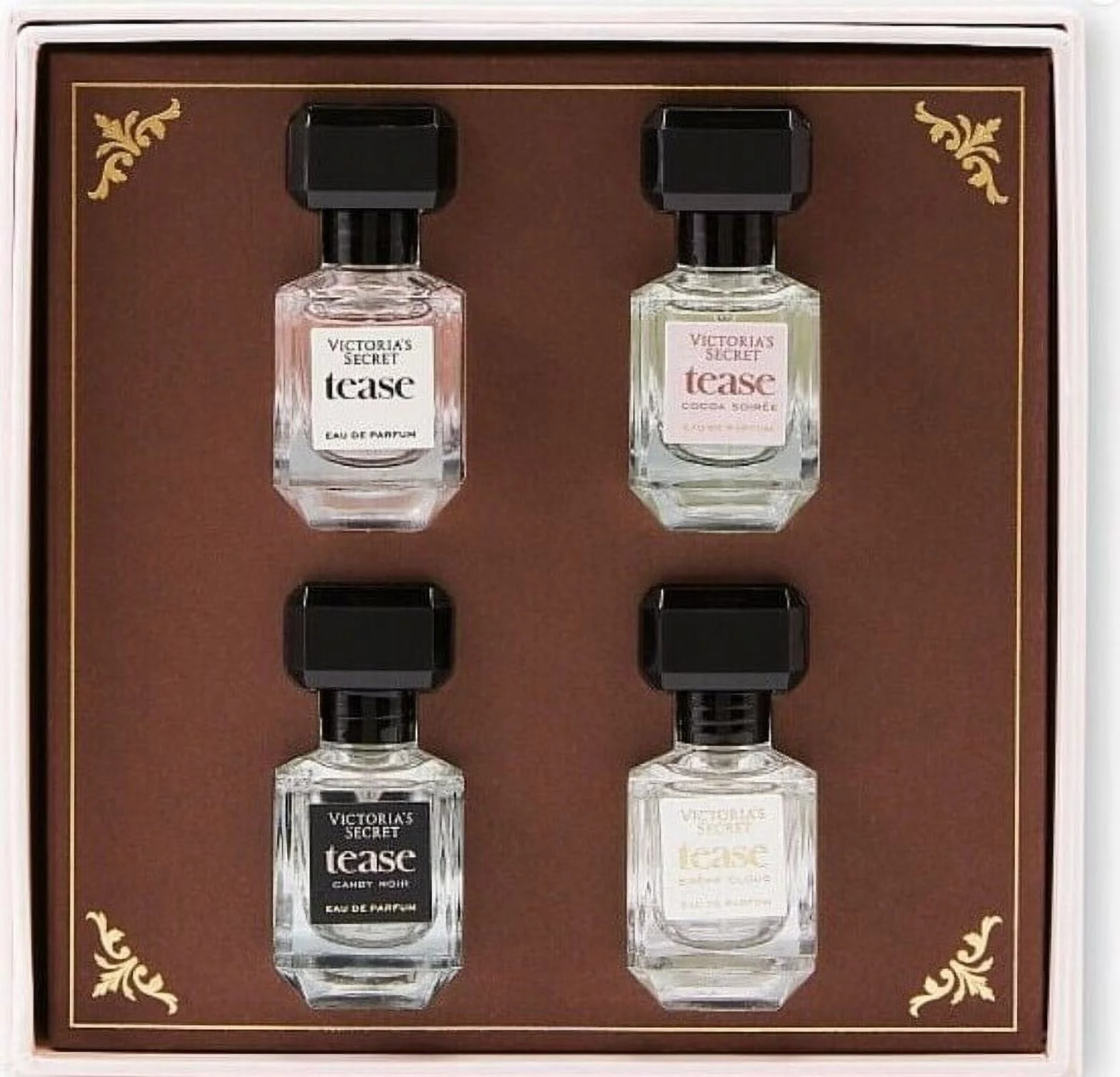 4 PCS Victoria Secret Tease Varity Miniatures Set (Tease 7.5ml+Tease Candy Noir 7.5 ml+Tease Creme Cloud 7.5 ml+Tease Cocoa Soiree 7.5 ml