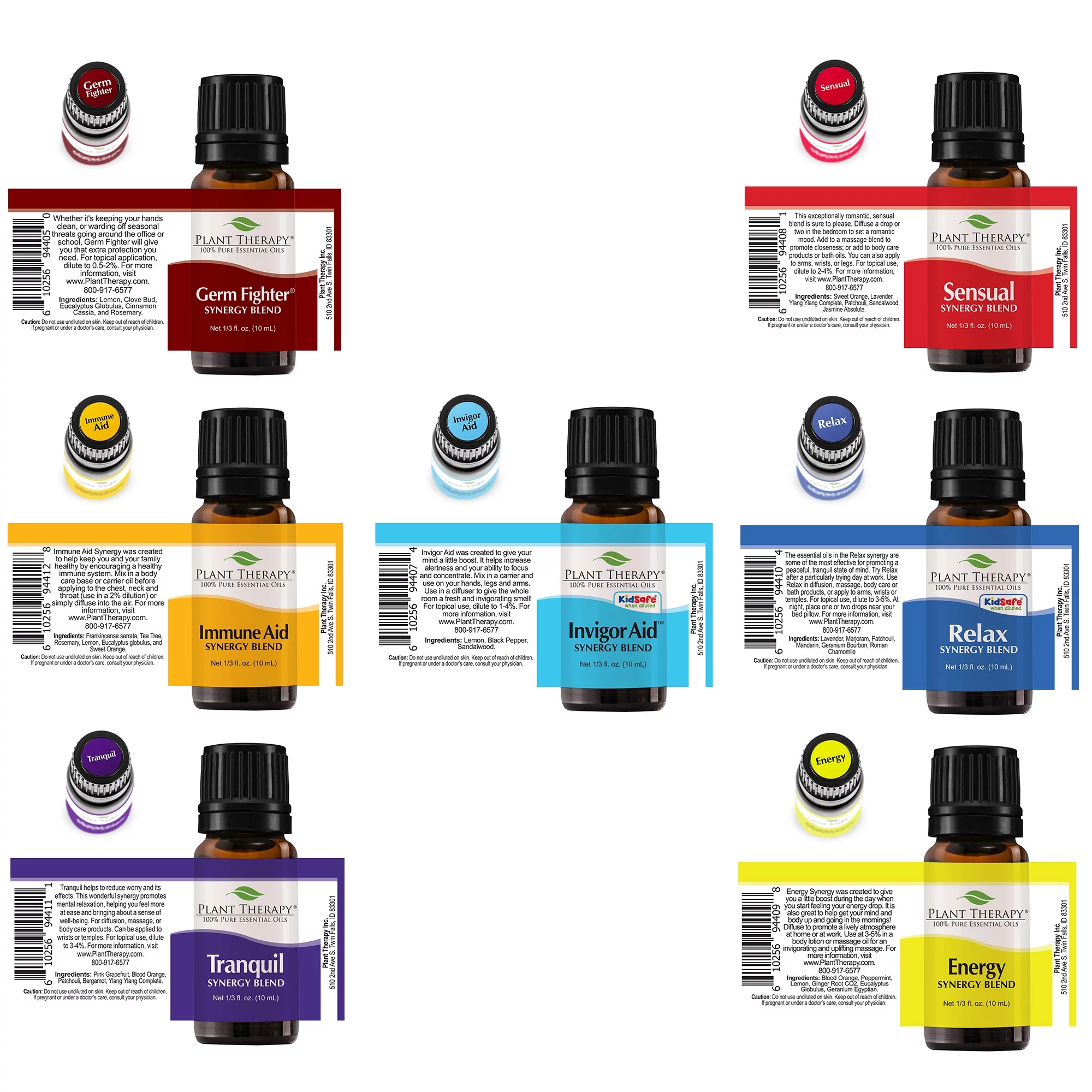 Plant Therapy Essential Oils 7 & 7 Set - 7 Single Oils & 7 Blends 10 mL (1/3 oz)