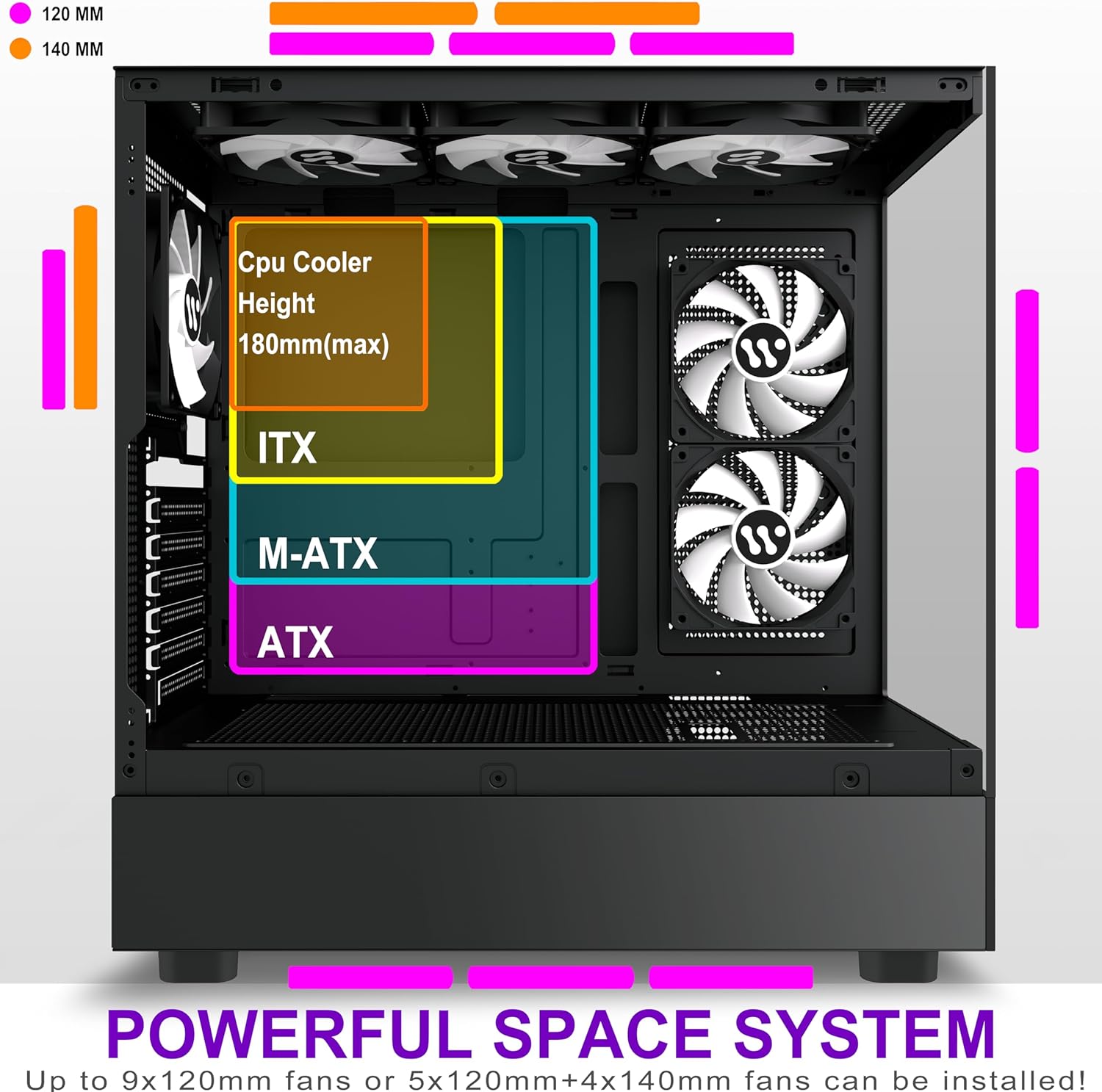 KEDIERS PC Case Pre-Install ARGB Fans Computer case Gaming (Black, G800)
