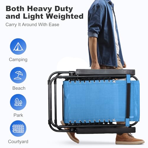 Nazhura Set of 2 Relaxing Recliners Patio Chairs Adjustable Steel Mesh Zero Gravity Lounge Chair Beach Chairs with Pillow and Cup Holder (Dark Green)