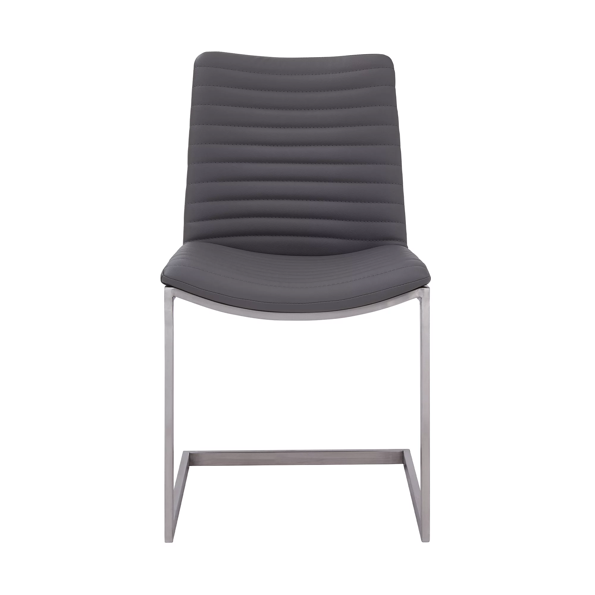 Armen Living April Faux Leather & Metal Dining Chair in Gray/Silver (Set of 2)