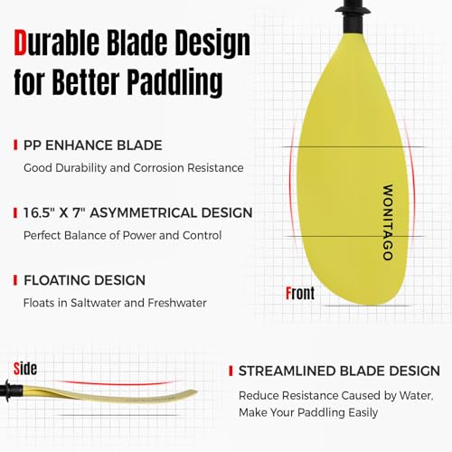 Kayak Paddles with Alloy Shaft and PP Blade, Floating Kayaking Oars, Adjustable 230-250 cm/90-98 Inches, 210-230 cm/82-90 Inches