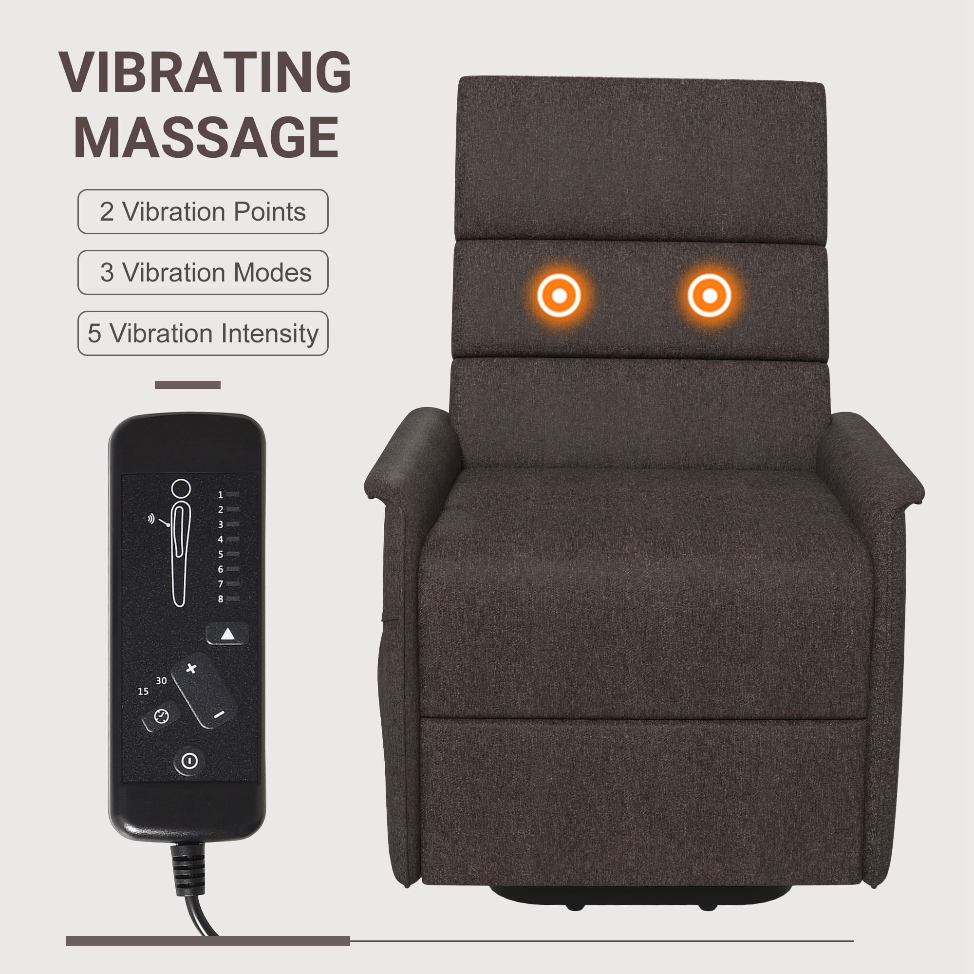 HOMCOM Power Lift Recliner Chair with Vibration Massage with Remote Control, Side Pockets, Brown