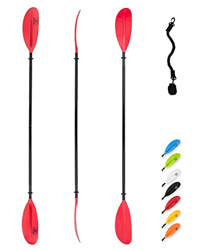 OCEANBROAD Kayak Paddle 86in/218cm, 90.5in/230cm, 95in/241cm Alloy Shaft Kayaking Boating Canoeing Oar with Paddle Leash