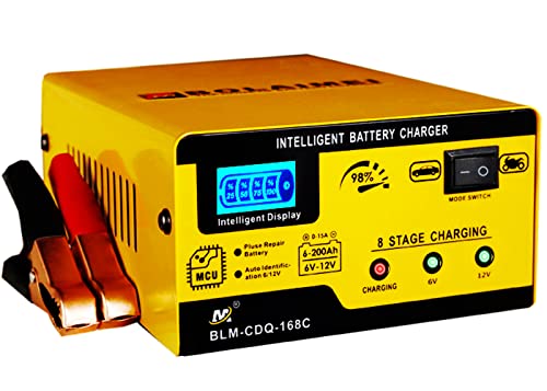 6V and 12V Car Battery Charger, 15A Smart Battery Trickle Charger Maintainer, Pulse Repair Deep Cycle Battery Charger Automotive Desulfator for Car Motorcycle Truck Boat Lawn Mower Lead Acid Batteries
