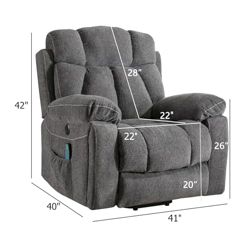 CANMOV Large Power Lift Recliner Chair with Massage and Heat for Elderly, Heavy Duty Motion Reclining Mechanism-Anti Skid Fabric Recliner Chair with 2 Concealed Cup Holders,Light Gray