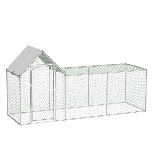 Large Metal Chicken Coop,9.8'Lx3.3'Wx5'H Heavy Duty Walkin Chicken Run with Waterproof and Anti-Uv Cover,Chicken Pens Outdoor with Top for Ducks,Rabbits,Peaked Roof Walk-in Poultry Cage for Yard,Farm
